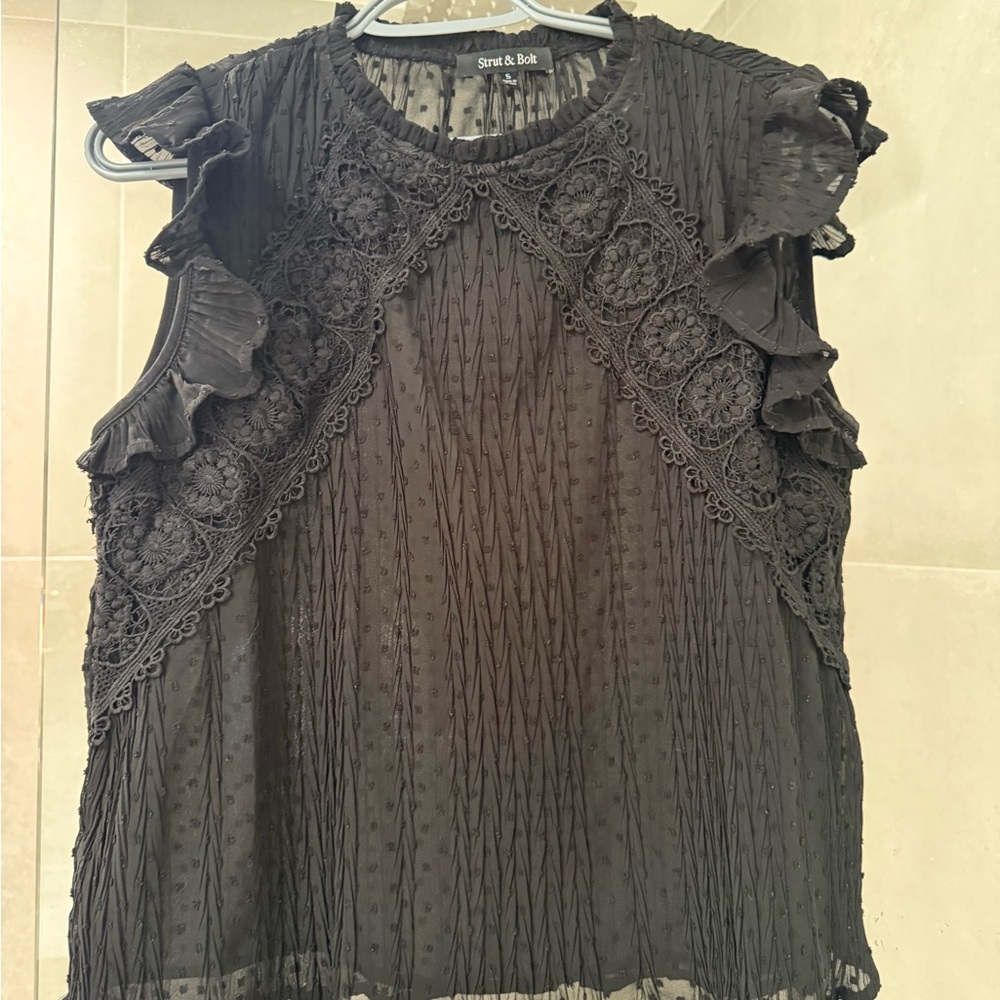 Black Lace Sleeveless Blouse